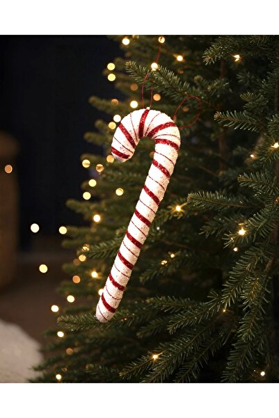PARTİ SEPETİ Πρωτοχρονιάτικο Κόκκινο και Λευκό Στολίδι Ζαχαρωτού Μπαστούνι Ζα...
