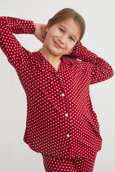 Fulla Moda Kalp Desenli Süet Kız Çocuk Pijama Takımı