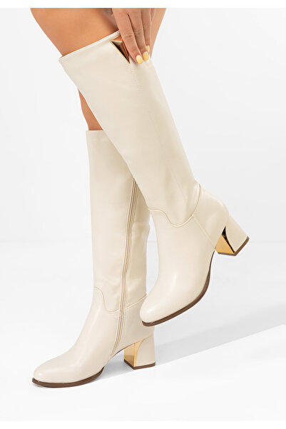 B T Shoes Μπότες με χοντρό τακούνι Softina μπεζ