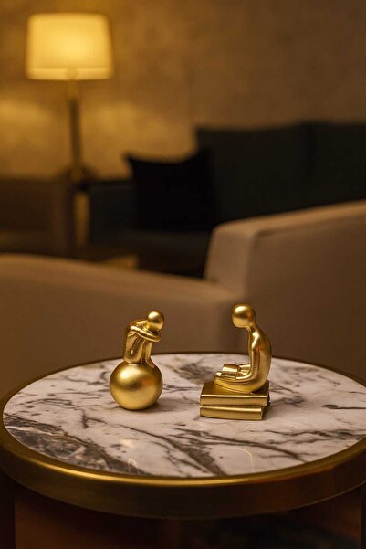 rakaymu 2 Li Altın Soyut Okuyan ve Düşünen Minimal Biblo Heykel Dekoratif Obje