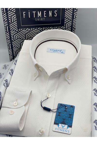 Fitmens Slim Fit Long Sleeve Diamond Pattern Sleeve Embroidered Collar Buttoned Stylish Men's Shirt with Gift Box Fs-004200 -