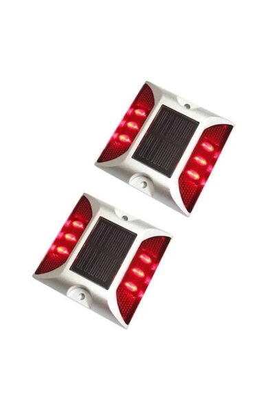 Edman Set de 2 butoane LED pentru marcaje stradale cu energie solară, pentru parcare, aluminiu, roșu
