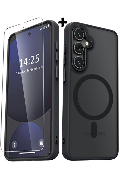 m.tk moveteck Samsung Galaxy S25 Fe Kılıf Mat Magsafe Şarj Özellikli Renkli Kenarlı + Ekran Koruyucu Cam Set