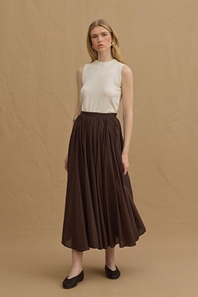 Fahhar Gode Detailed Layered Skirt Brown