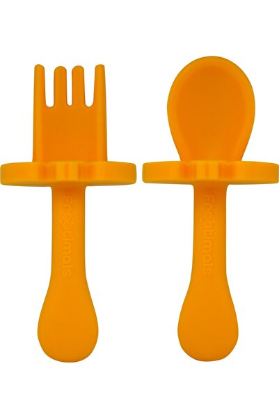 FROOTIMALS Σετ σιλικόνης μαχαιροπίρουνα για μωρά, πορτοκαλί χρώμα,