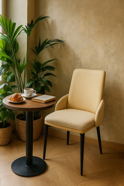 MARIA HOMES Beige Dining Chair – Modern Upholstered Chair with PU Leather Bac...