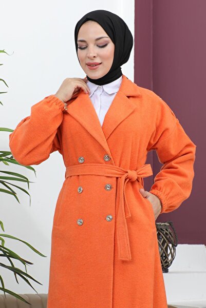 Missvalle Button Detailed Cashmere Coat Orange Msw19247-2