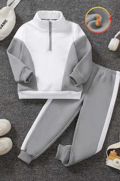 Bolders Outdoors Çocuk 3 İplik Dik Yaka Spor Eşofman Takımı – 2’li Set Sweatshirt ve Alt Eşofman