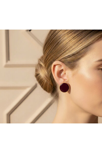 Candy Nuveria Altın Gece Mineli Altın Kaplamalı Yuvarlak Küpe