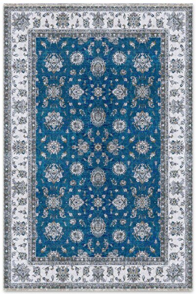 Pastel Home Mavi Klasik Şönil Halı Kilim Yolluk Yıkanabilir Kaymaz Oturma Oda...