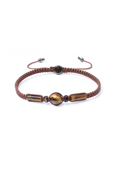 Sırlı Taş Kaplan Gözü, Hematit Doğaş Taş Bileklik, Tasarım Makrome Bileklik A...