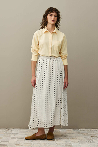 Fahhar Twill Flared Polka Dot Skirt Ecru