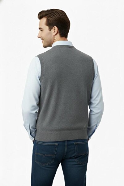 Çizgi Triko Men's Buttoned Vest with Pockets Steel Mesh Classic Fit 5212L Bgl-St04845