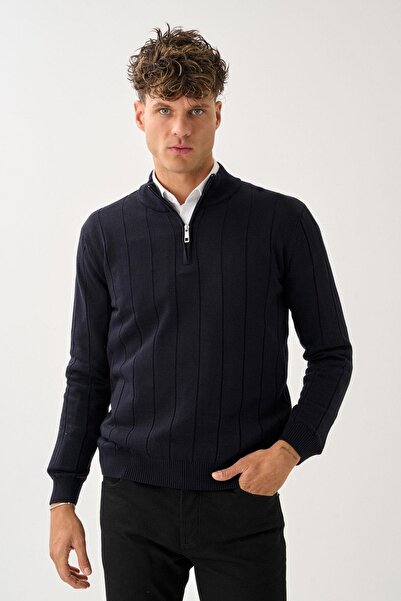 ALEXANDERGARDI Vertical Weave Patterned Zippered Knitwear Sweater