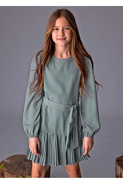 MAYORAL Girl's Pleated Crepe Dress Mint 7908