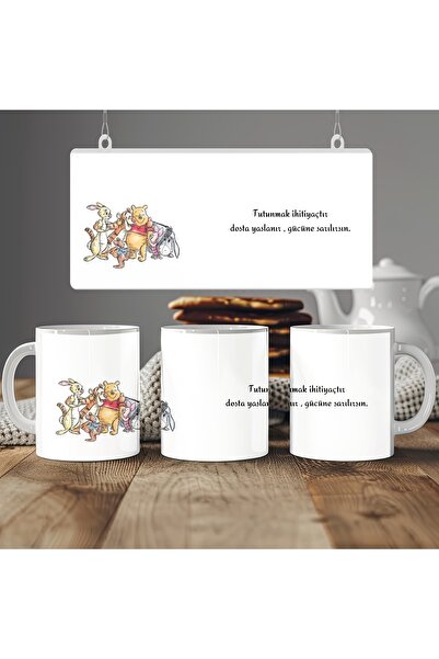 Beramussa Winnie the Pooh Tasarım Dostluk Temalı Kupa Bardak – Dosta, Arkadaşa, Sevgiliye Hediye Bardak