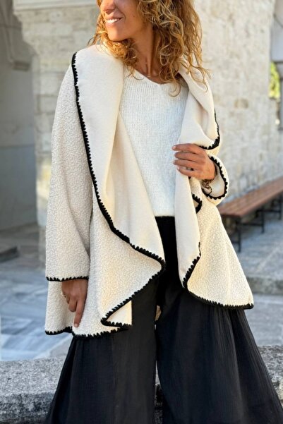 Güneşkızı Италианско кафяво яке с шаловена яка, ръкави и подгъв, бродирани с букле 75 55