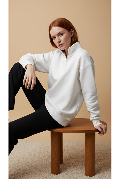 ENZİM JEANS Women's Half Zipper Hoodless Sweatshirt