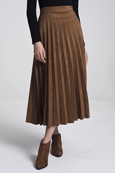 TrendParis Pleated Suede Full Length Skirt