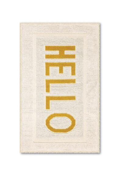 Bluenity Hello Natural Cotton 2-Piece Bath Mat & Rug Set 60X100 50X60 Beige