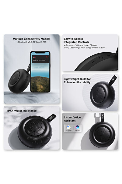 BOAT Stone 135 Portable Wireless Speaker - 5W RMS, IPX4, TWS, Up to 11H, Type-C Charging -Black