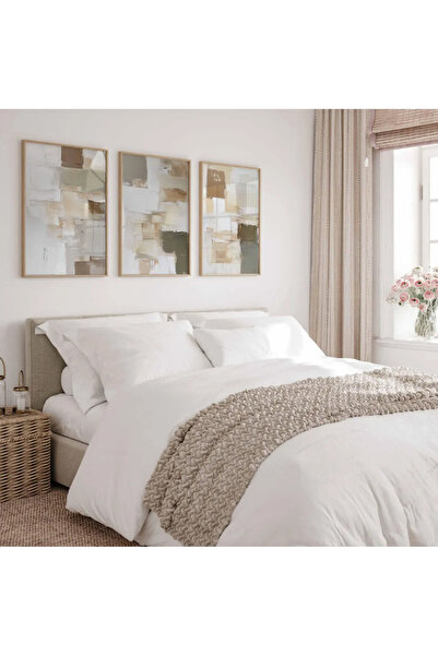 PAM STUDIO Bej Gri Tonlarında Modern Soyut 3’lü Tablo Seti – Minimal Duvar De...