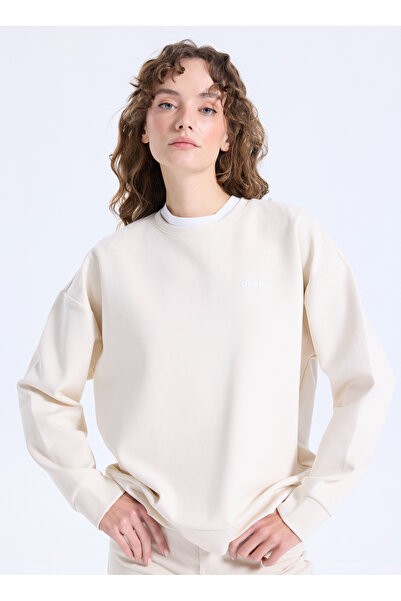 Jeep Bisiklet Yaka Baskılı Bej Kadın Sweatshırt J5WL-SWT7089