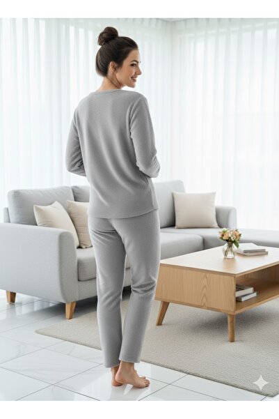 FAMES PİJAMA KADIN GRİ POLAR PİJAMA TAKIM