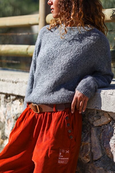 Güneşkızı Pulover casual din alpaca cu textura moale italian antracit B guler rotund 60 55