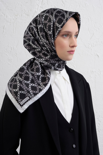 Armine Seria Nostalgia Sura mătase Eșarfă 9410DS Model Geometric 89-Negru-Alb...
