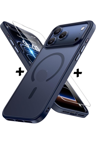 m.tk moveteck Apple iPhone 17 Pro Max Kılıf Mat Magsafe Şarj Özellikli Renkli Kenarlı + Ekran Koruyucu Cam Set