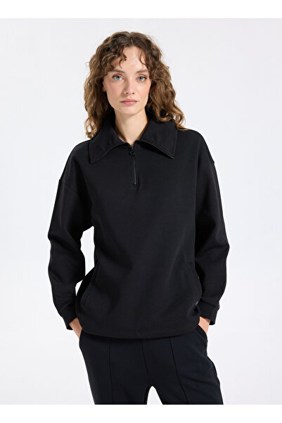 Jeep Bato Yaka Baskılı Siyah Kadın Sweatshırt J5WL-SWT7179