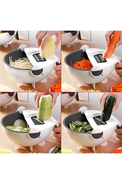 Flippy Πολυλειτουργικός κόφτης, Flippy, λεπίδες από ανοξείδωτο ατσάλι, με θήκη αποστράγγισης, 22x22x12 cm, ασπρόμαυρο