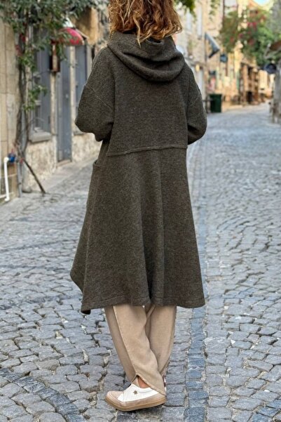 Güneşkızı Ιταλικό Χακί K με κουκούλα Παλτό με κουμπιά με οβάλ φούστα 100 55