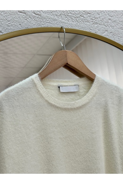 BENAHOLL Σεραφίνα με μανίκια και ελαστικό τοπ με γένια-KR3154 Λευκό