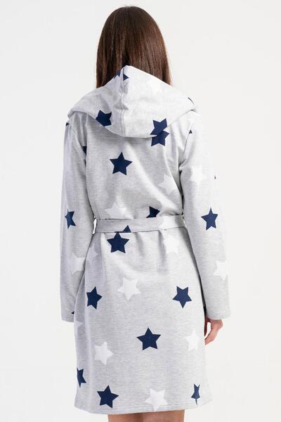 REN Γυναικείο βαμβακερό μακρυμάνικο κοντό φόρεμα με 2 κλωστές, αστέρι Β με τύπωμα με κορδόνι στη μέση, με τσέπες