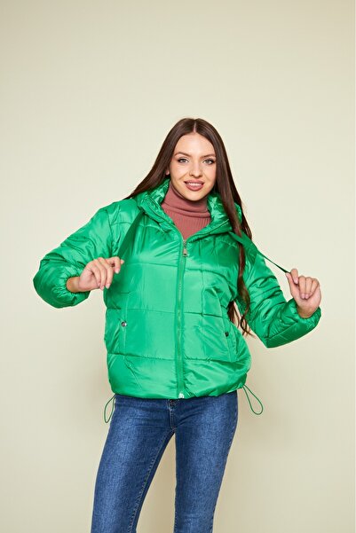 comstar Women's Winter Pocketed Basic Hooded Emerald Puffer Jacket