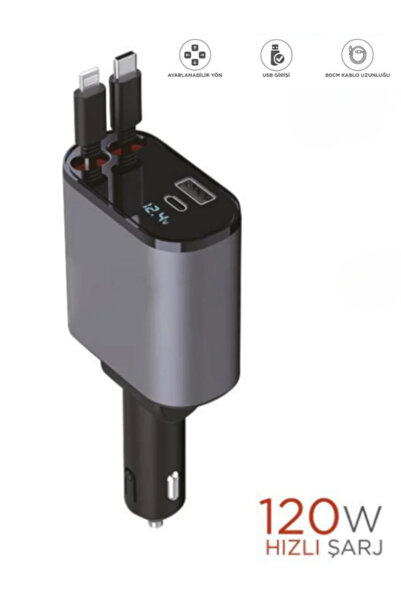 KAPOTO Süper Hızlı Şarjlı Transmitter Araç Şarj Cihazı Çift Type-C Lightning ...