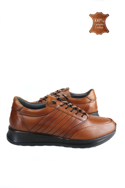 Wallerjon Men's Genuine Leather Comfortable Lightweight Full Orthopedic Elastic Lace-Up Daily Shoes