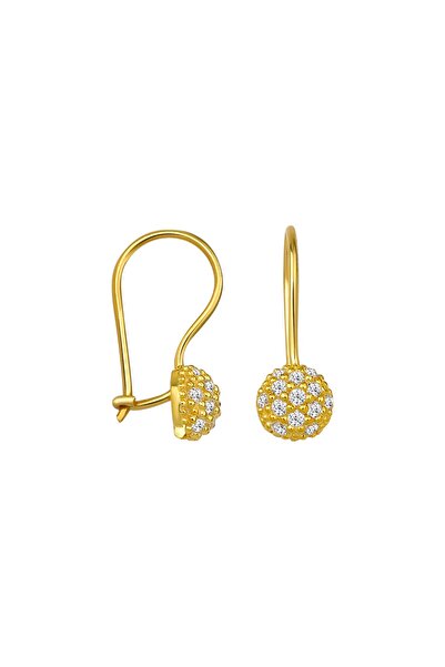 jelux silver 925 Ayar Gümüş 6 Mm Top Zirkon Taşlı Mengeçli Küpe