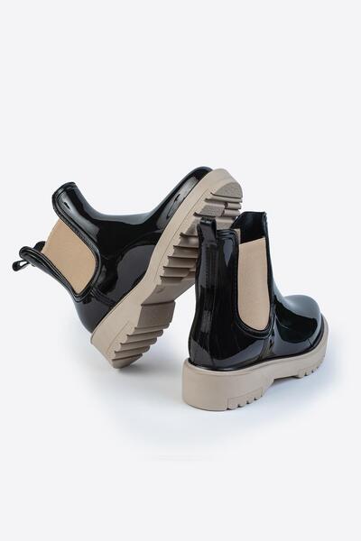 LETOON Kadın Parlak Chelsea Yağmur Botu –Kalın Taban Bot