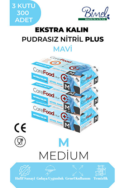 COREFOOD قفازات فحص إضافية سميكة من النتريل الأزرق بلس مقاس M - 3 عبوات تحتوي...