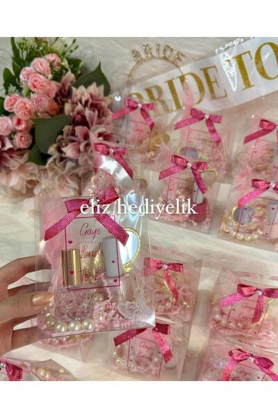 eliz 3 Adet Şeffaf Bride Çantası Set bileklik sticker ayna anahtarlık oje ruj...