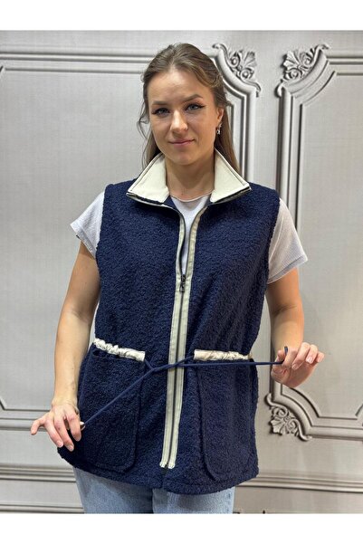 AGORATEKSTİL Women's Zippered Boucle Vest