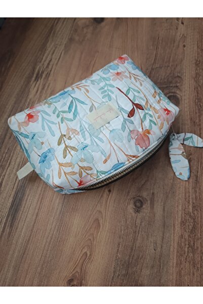 ÖZLEM HANDMADE Flower Patterned Large Size Makeup Bag, Travel Bag 25*15*6