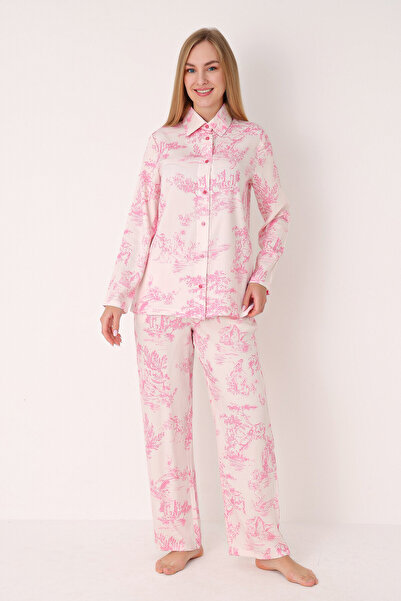 NBB Women's Pajama Set with Shirt Collar, Floral Print, Long Sleeves, Button Closure