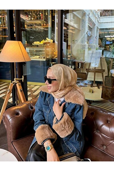 MissPul Τζιν μπουφάν με ζώνη και αφαιρούμενη γούνινη λεπτομέρεια