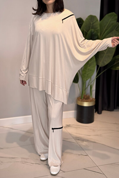 Ceremony Zipper Detailed Bamboo Suit 5940 Beige