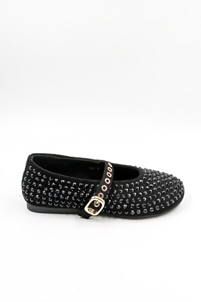 KRISTE BELL Kristebell Imported Special Series Women's Stoned Suede Leather Ballerinas Kb1020 - Black - 36