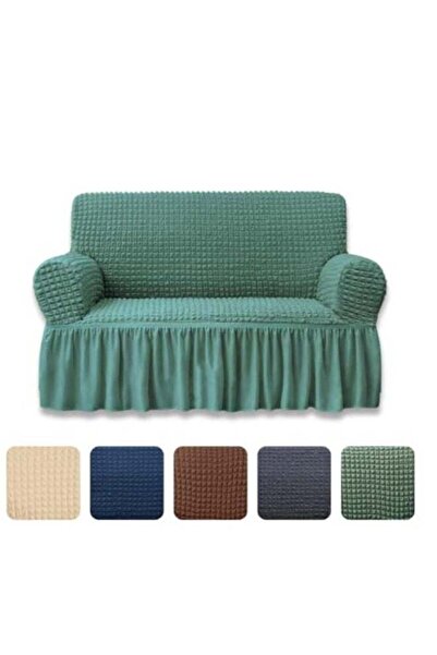 AlsayedP غطاء أريكة قابل للتمدد من قطعة واحدة مع تنورة (لون عشبي، مقعدين)